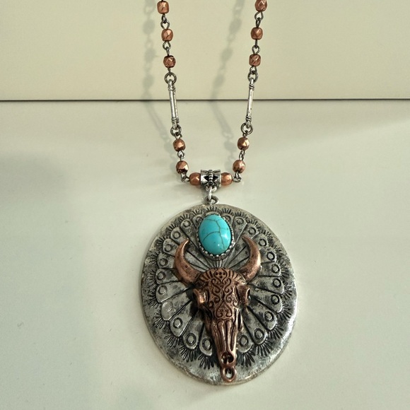 Shyanne Jewelry - SHYANNE- Turquoise and Copper Bull
Pendant Necklace